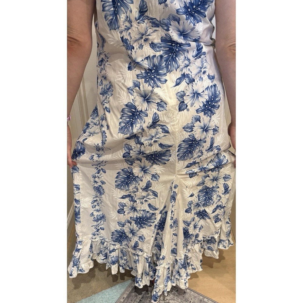 KY'S Made in Hawaii blue Floral 100% Cotton‎ ruffled Maxi Dress XL 3X  NWT - Picture 10 of 16